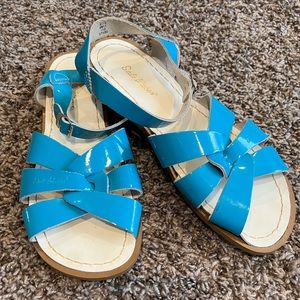 Turquoise leather ankle strap Saltwater Sandals 11 EUC